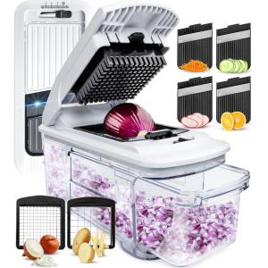 imageFullstar Allin1 Vegetable Chopper and Mandoline Slicer for Kitchen  Cheese Grater French Fry Cutter Cheese Slicer  Bonus Handheld Spiralizer Included 6 in 1 BlackWhiteBlackWhite