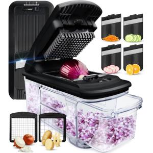 imageFullstar Allin1 Vegetable Chopper and Mandoline Slicer for Kitchen  Cheese Grater French Fry Cutter Cheese Slicer  Bonus Handheld Spiralizer Included 6 in 1 BlackWhiteBlack