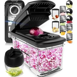 imageFullstar Allin1 Vegetable Chopper and Mandoline Slicer for Kitchen  Cheese Grater French Fry Cutter Cheese Slicer  Bonus Handheld Spiralizer Included 6 in 1 BlackWhiteStainless Steel