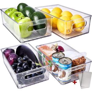 imageFullstar Fridge Organizer Set  4 Clear Storage Bins with Handles for Refrigerator and Freezer Organization