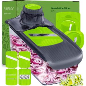 imageFullstar Mandoline Slicer for Kitchen Fruit Cutter Cheese Grater Cucumber Slicer Veggie Spiralizer Food Cutter ampamp Kitchen Gadgets with Safety Glove 6 in 1 WhiteGrayGreen