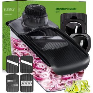 imageFullstar Mandoline Slicer for Kitchen Fruit Cutter Cheese Grater Cucumber Slicer Veggie Spiralizer Food Cutter ampamp Kitchen Gadgets with Safety Glove 6 in 1 WhiteBlack