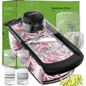 imageFullstar Mandoline Slicer for Kitchen Fruit Cutter Cheese Grater Cucumber Slicer Veggie Spiralizer Food Cutter ampamp Kitchen Gadgets with Safety Glove 6 in 1 WhiteClear