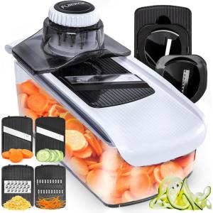 imageFullstar Mandoline Slicer for Kitchen Fruit Cutter Cheese Grater Cucumber Slicer Veggie Spiralizer Food Cutter ampamp Kitchen Gadgets with Safety Glove 6 in 1 WhiteWhite