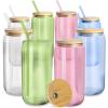 imagefullstar Glass Tumblers with Lids and Straws  Reusable Iced Coffee Cups with Bamboo Lids Multicolor 4 PackMulticolor