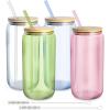 imagefullstar Glass Tumblers with Lids and Straws  Reusable Iced Coffee Cups with Bamboo Lids Multicolor 4 PackMulticolor