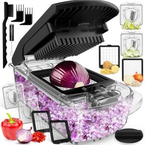 imageFullstar All in One Vegetable Chopper and Mandoline Slicer  Food Chopper with Container and Julienne Slicer Fruit Slicer Veggie Cutter Kitchen Gadgets amp Gift for Mom 8 in 1 Stainless SteelClear